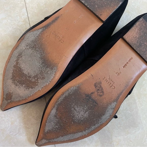 Celine Black Suede Babouche Pointed Toe Ballet Flats - Picture 5 of 13